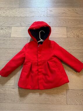 Cat & Jack Girl's Bright Red Hooded Peacoat